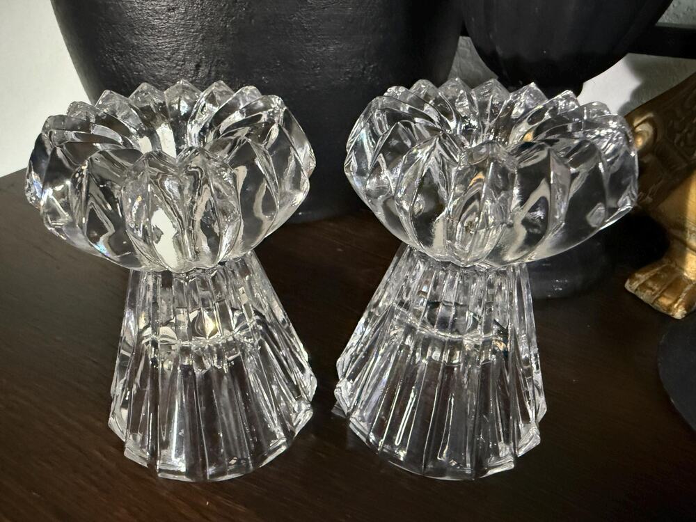 Vintage Mikasa Diamond Fire Crystal Candle Holders Set of 2